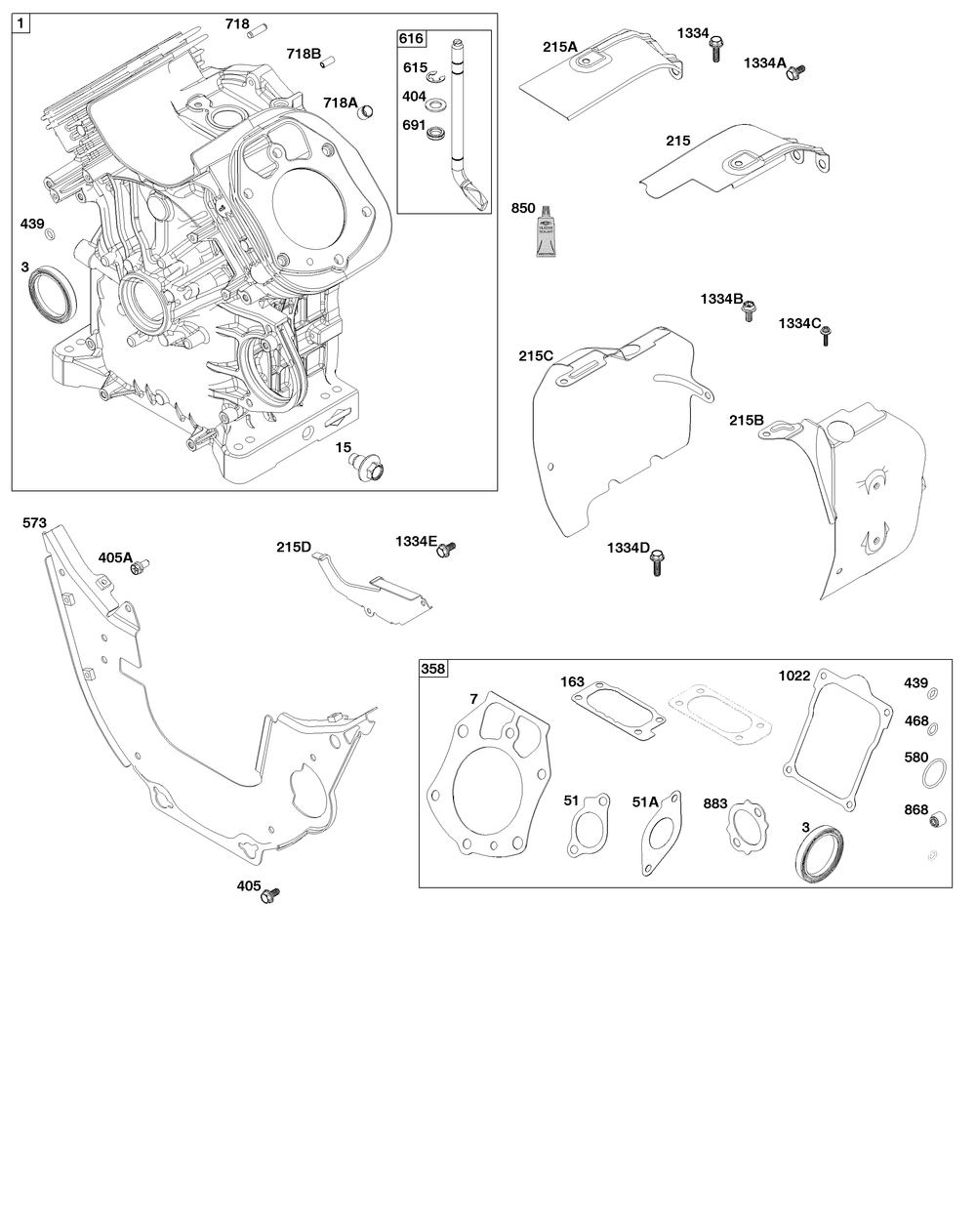 Cylinder Group Diagram and Parts List for 61E377-0054-J1 400000 - 699999 Briggs and Stratton Engine